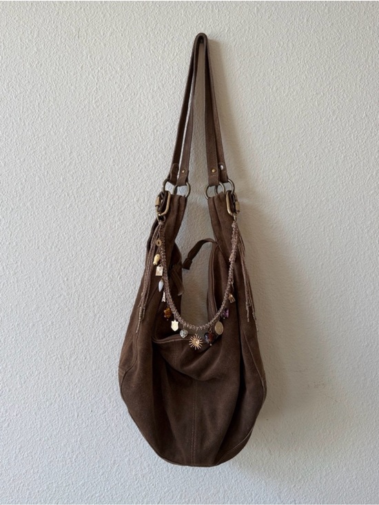 Free People Handbags - Free people Roma Brown Suede tote with free people bag charm
